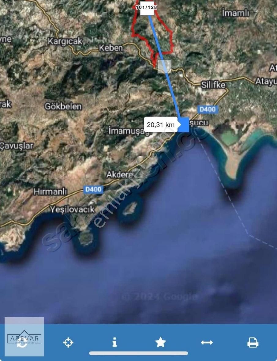 Silifke Bayındır Satılık Tarla Mersin Silifkede Denize 20 Km 1.068 M2 Resmi Yollu Arazi