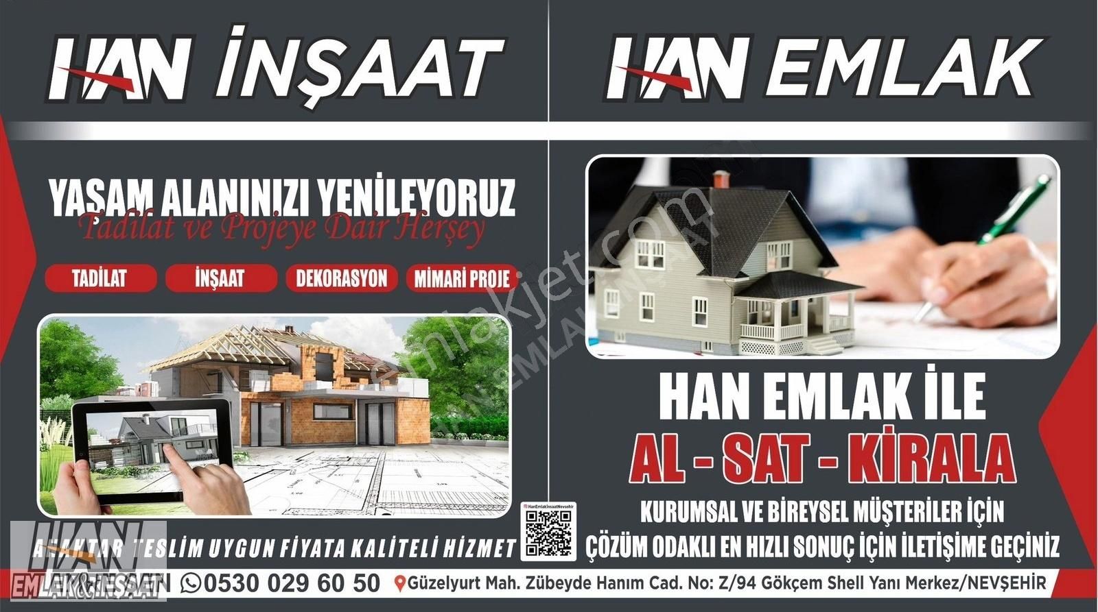 Nevşehir Merkez 350 Evler Kiralık Daire Han Emlak İnşaat'tan 1+1 Geniş Full Yapılı Eşyasız Kiralık Daire