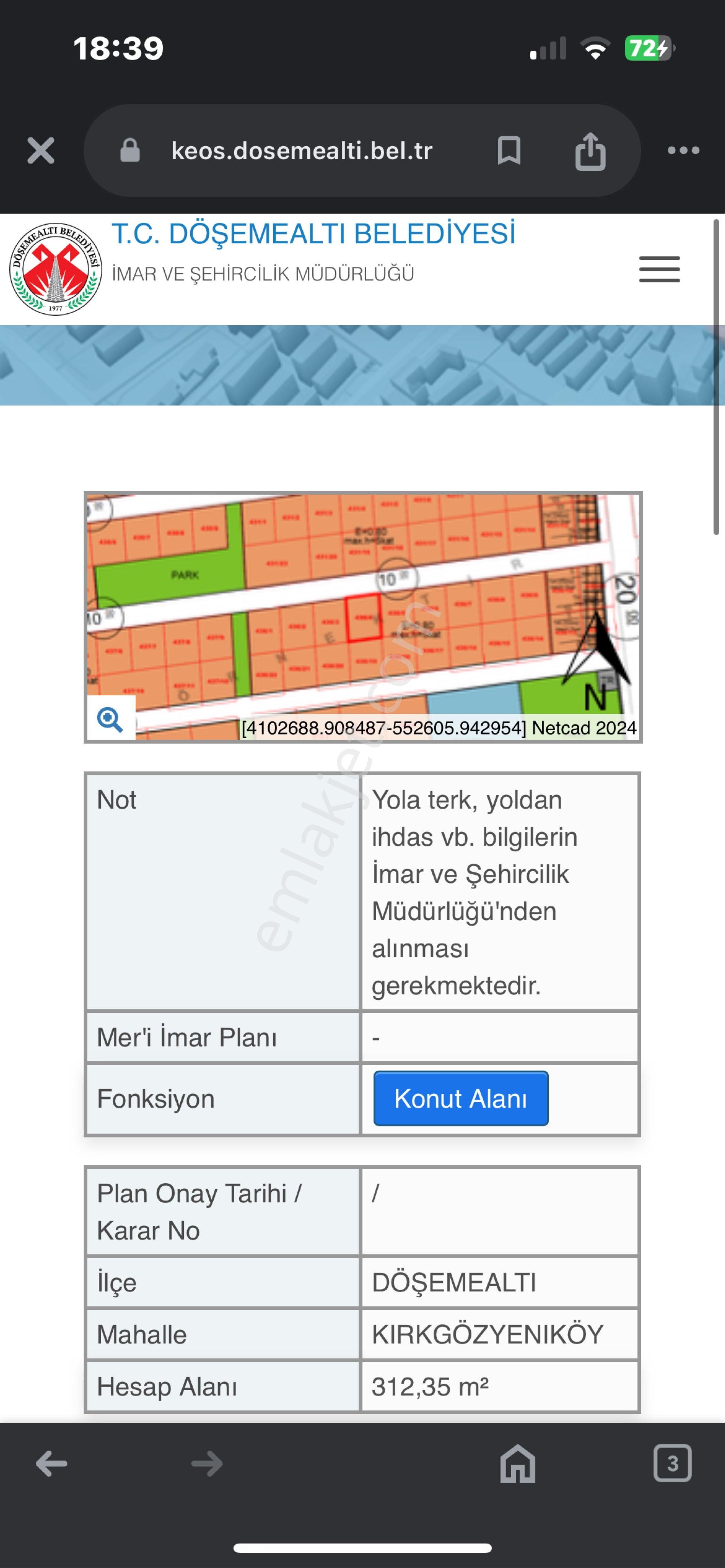 Döşemealtı Yeniköy Satılık Konut İmarlı Döşemealtında 312 Metrekare Arsa