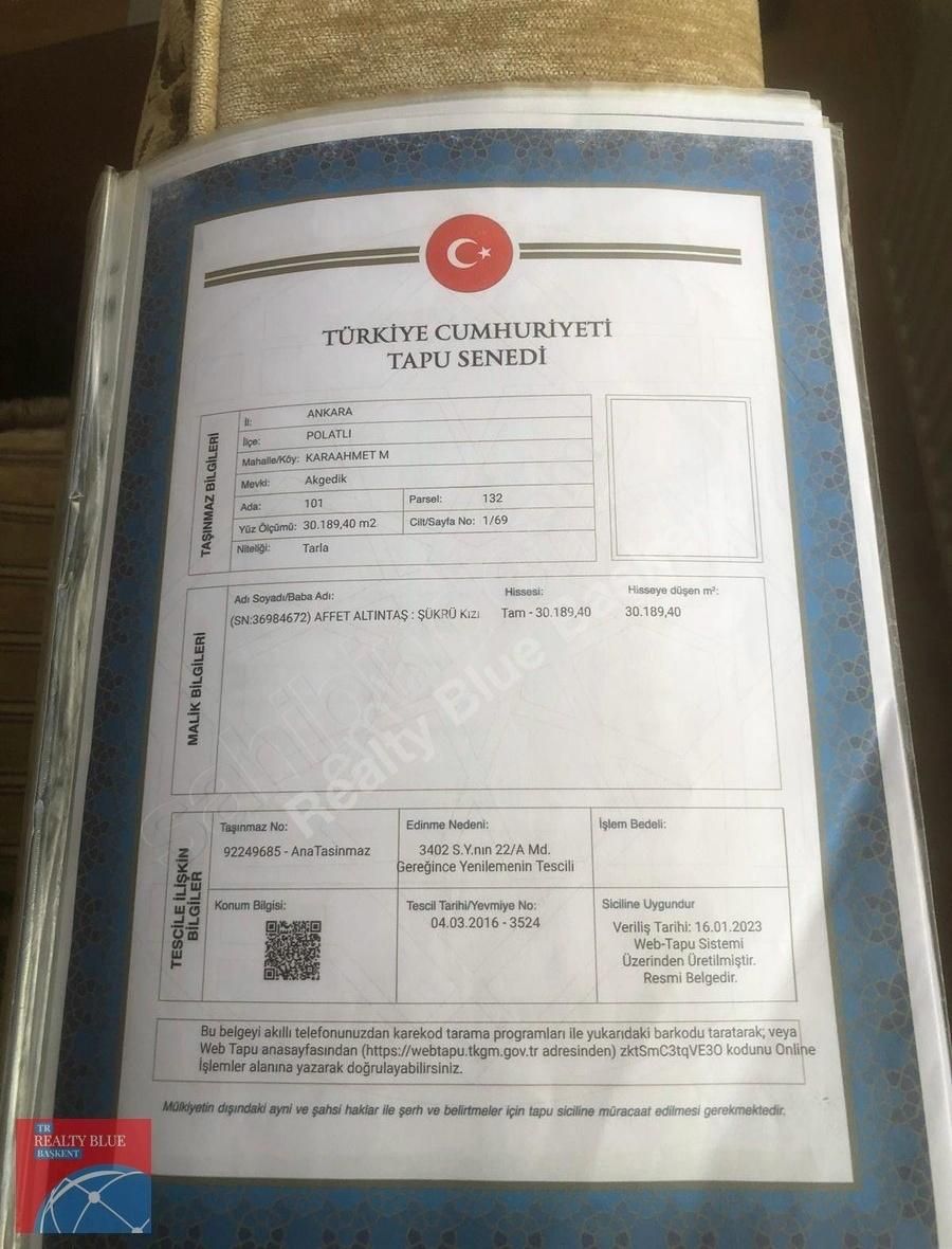 Polatlı Karaahmet Satılık Tarla Kdv Muhafiyeti İçin Şirketlere Kök Tapu Tarla