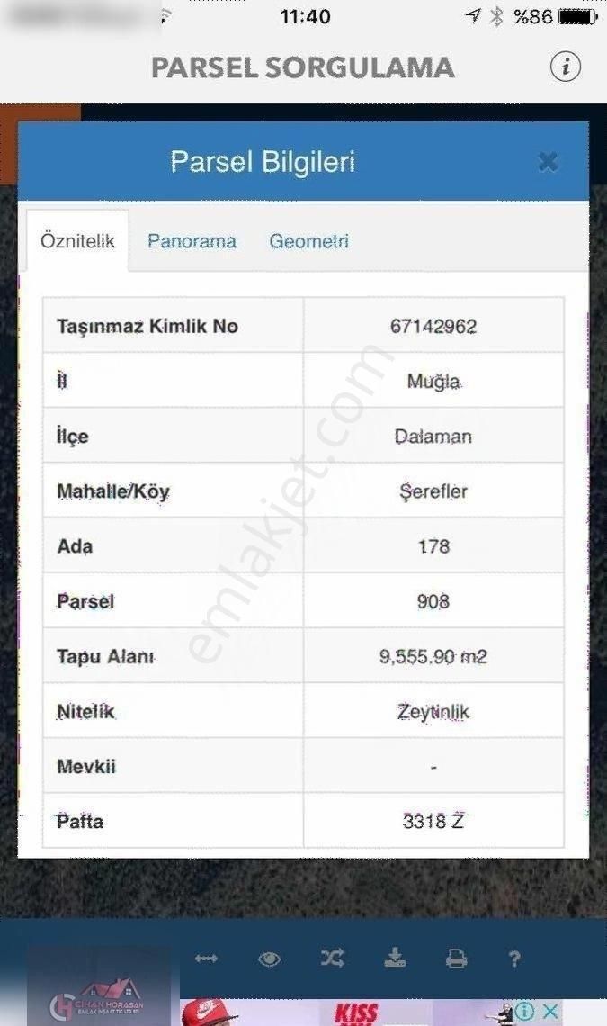 Dalaman Şerefler Satılık Zeytinlik Satılık Deniz Manzaralı Arazi