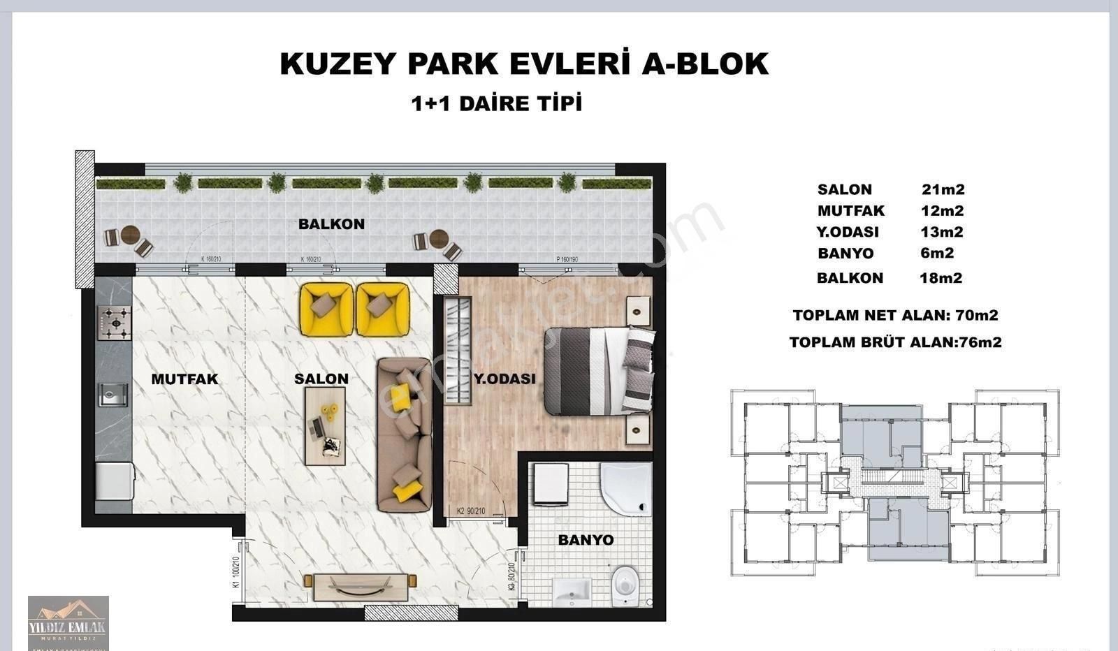 Gönen Reşadiye Satılık Daire Yıldız Emlak Gayrimenkul'den Kuzey Park Evlerinde 1+1 Satılık Daire