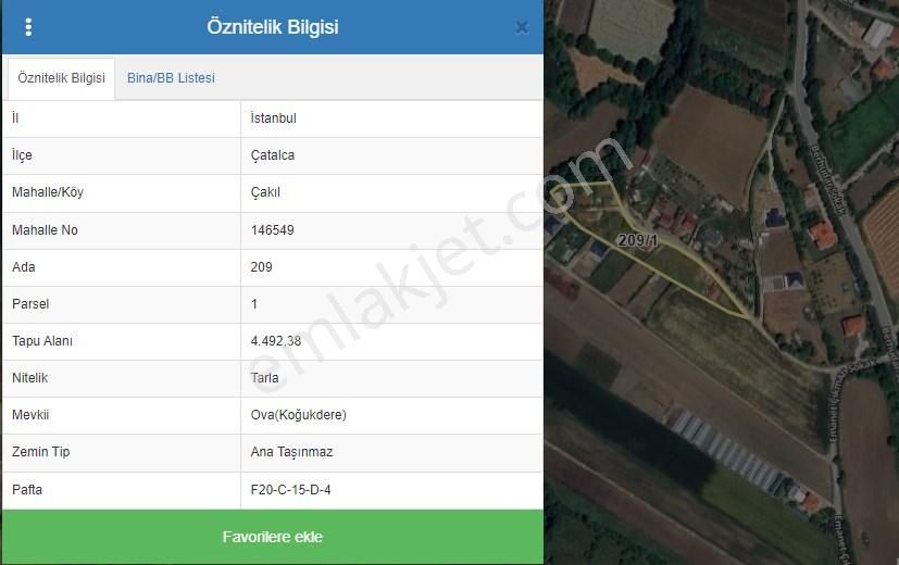 Çatalca Çakıl Satılık Tarla Emlakyaptan Çatalcada Kapı Numaralı,elekt. Ve Suyu Olan 70m2 2+1 Evli Satılık Tarla