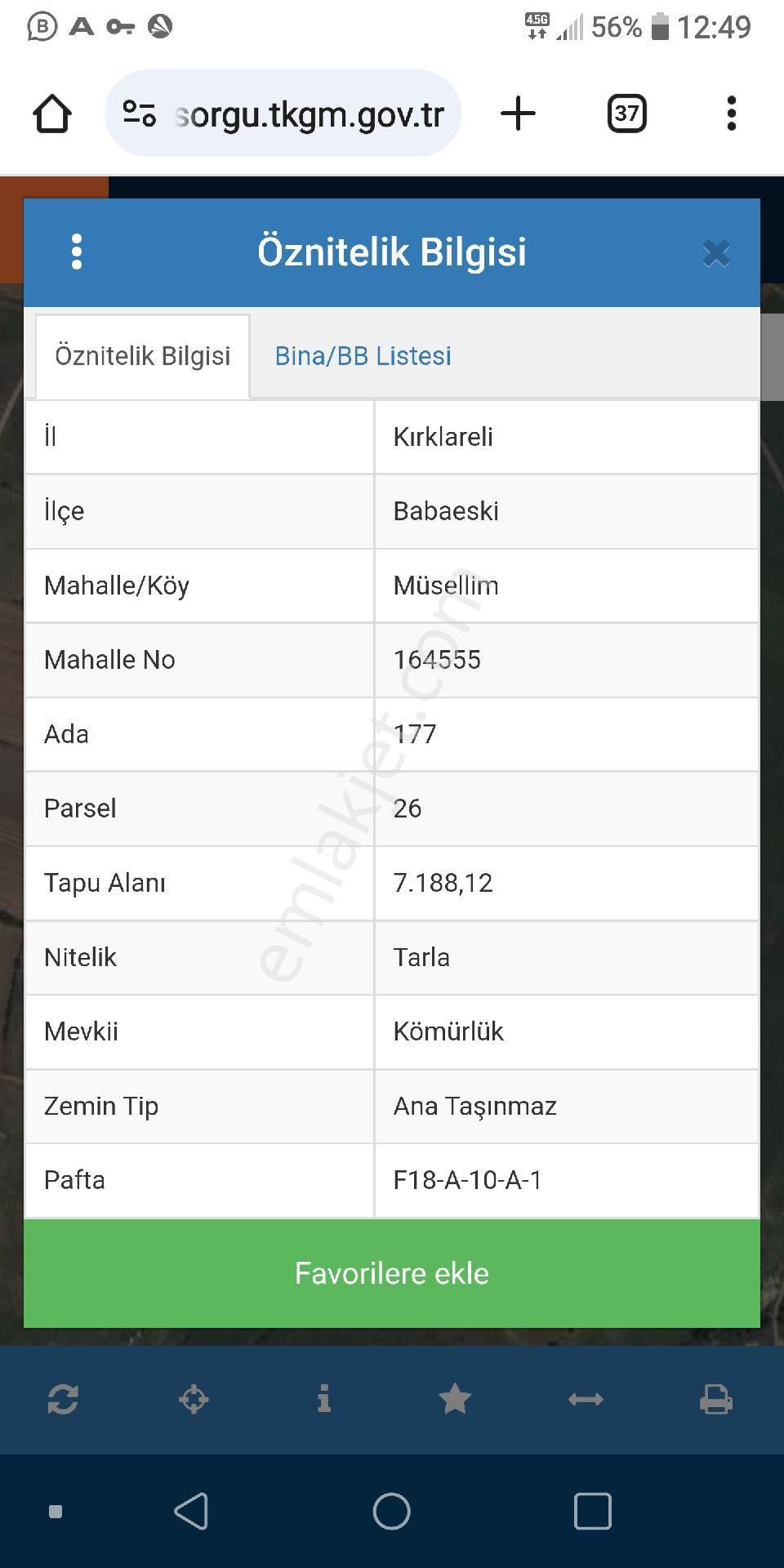 Babaeski Müsellim Köyü Satılık Tarla Müsellim Koyü Otaban Kenarı