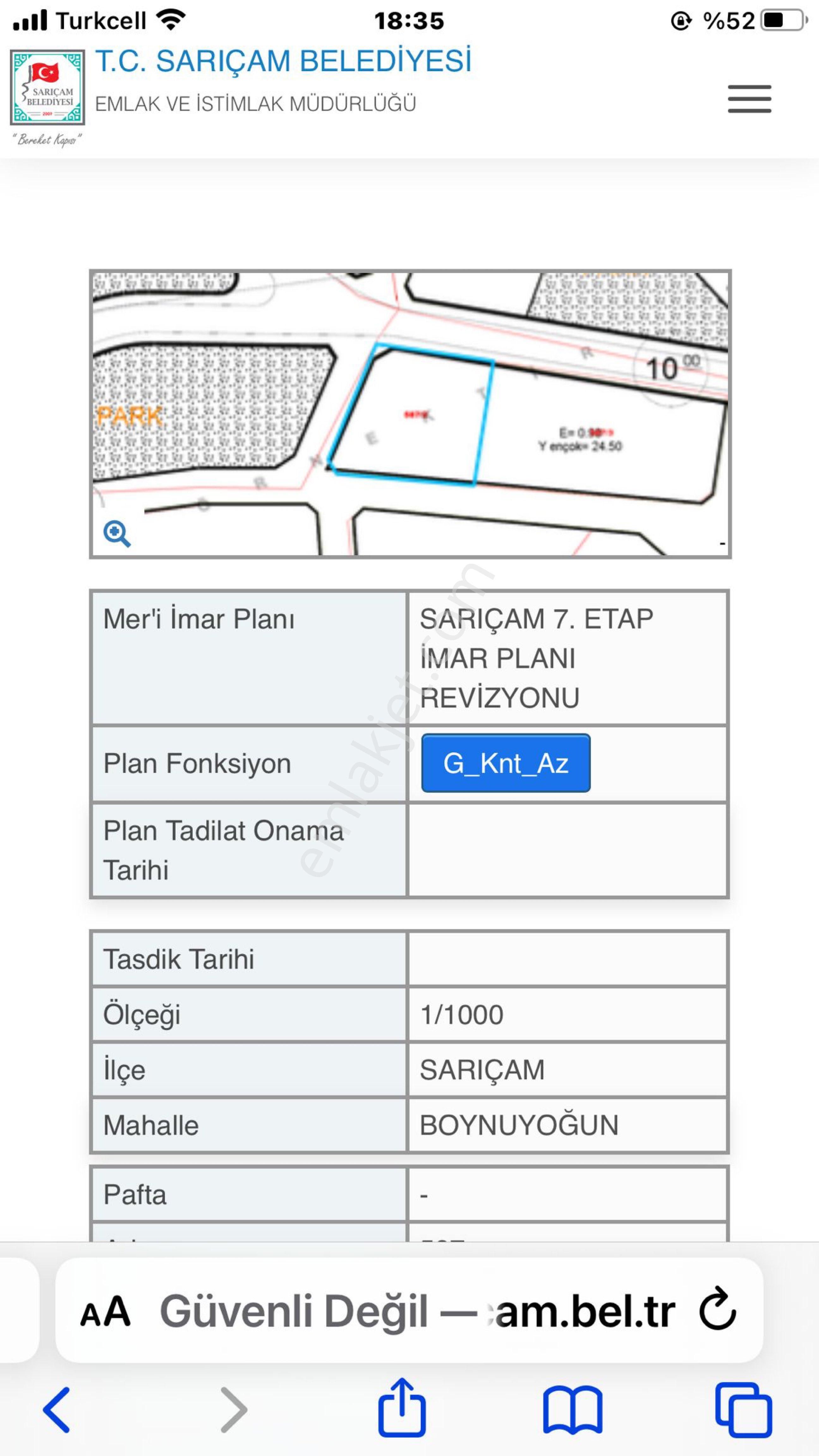 Sarıçam Boynuyoğun Satılık Konut İmarlı Sarıçam Boynuyoğunda 800 M2 Satılık Arsa