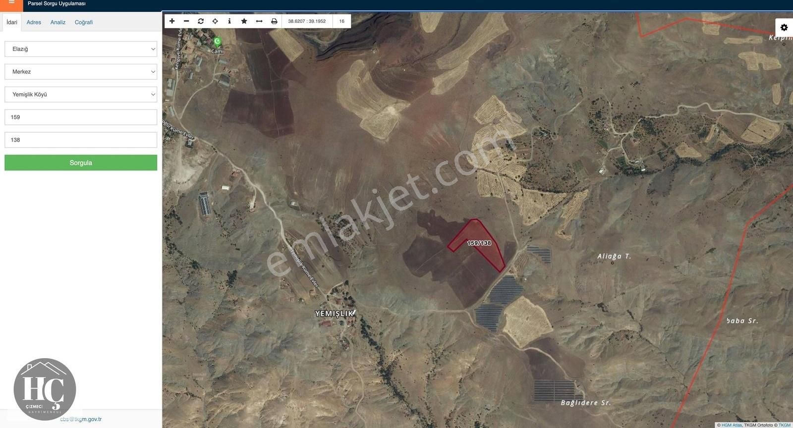 Elazığ Merkez Yemişlik Köyü Satılık Tarla Yemişlikte Yatırımlık Fırsat Arsa