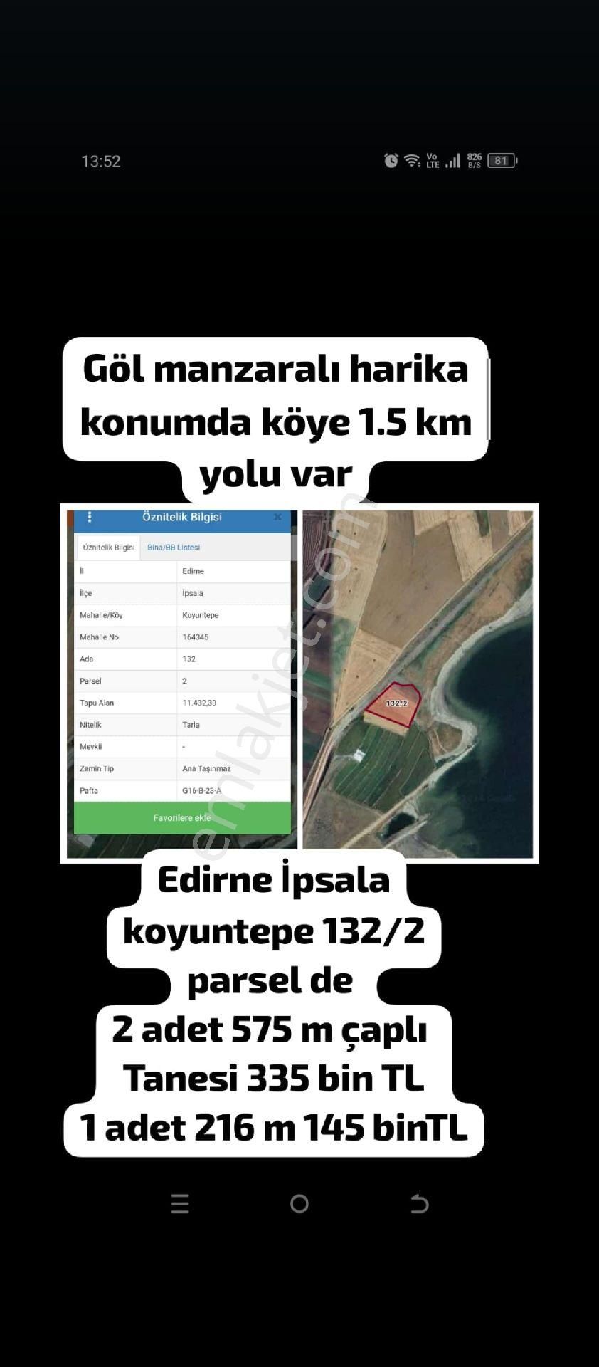 İpsala Koyuntepe Köyü Satılık Tarla Edirne İpsala Koyuntepe'de Çaplı Yerlerimiz Satışta