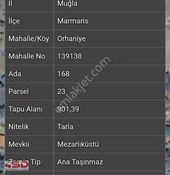 Marmaris Orhaniye Satılık Tarla Marmaris Orhaniye'de Satılık Arsa