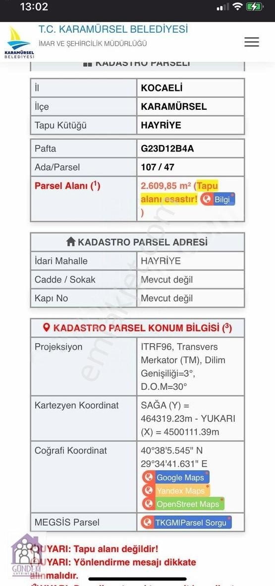 Karamürsel Hayriye Satılık Bağ & Bahçe Karamürsel Hayrıye Köyünde %5 İmarlı Satılık Tarla