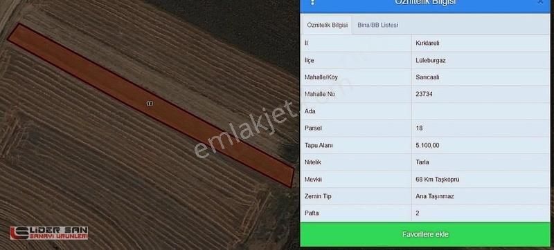 Lüleburgaz Sarıcaali Köyü Satılık Tarla Satılık Lüleburgaz D100 Karayoluna Yakın Tarla