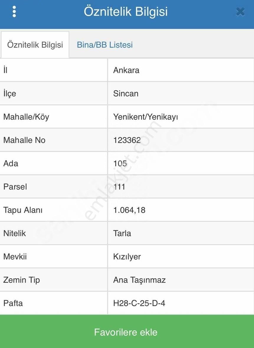 Sincan Yenikayı Satılık Tarla Kızıltan Gyd' Sincan Yenikayı'da Yatırıma Uygun Pazarlıklı