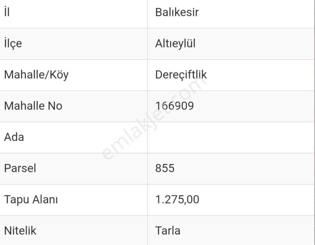 Altıeylül Dereçiftlik Satılık Tarla Altıeylül Dereçiftlik Mahallesi Satılık İki Ayrı Tapu Tek Fiyat