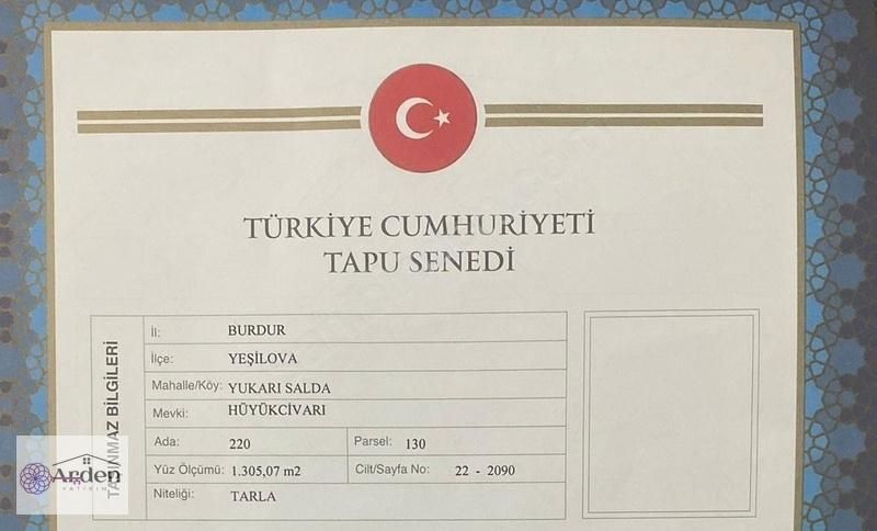 Yeşilova Salda Köyü (Aşağı) Satılık Tarla Burdur Yeşilova Salda Köyünde Yatırımlık Tarla