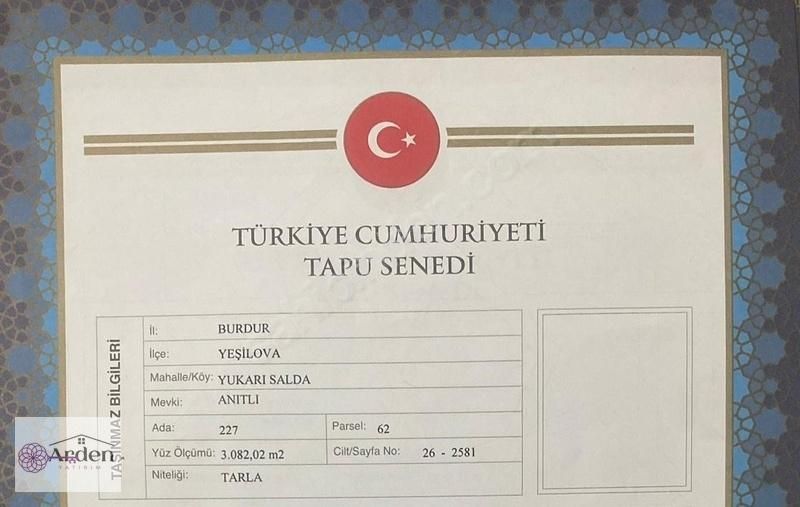 Yeşilova Salda Köyü (Yukarı) Satılık Tarla Burdur Yeşilova Salda Köyünde Göle Yakın Yatırımlık Satlık Tarla