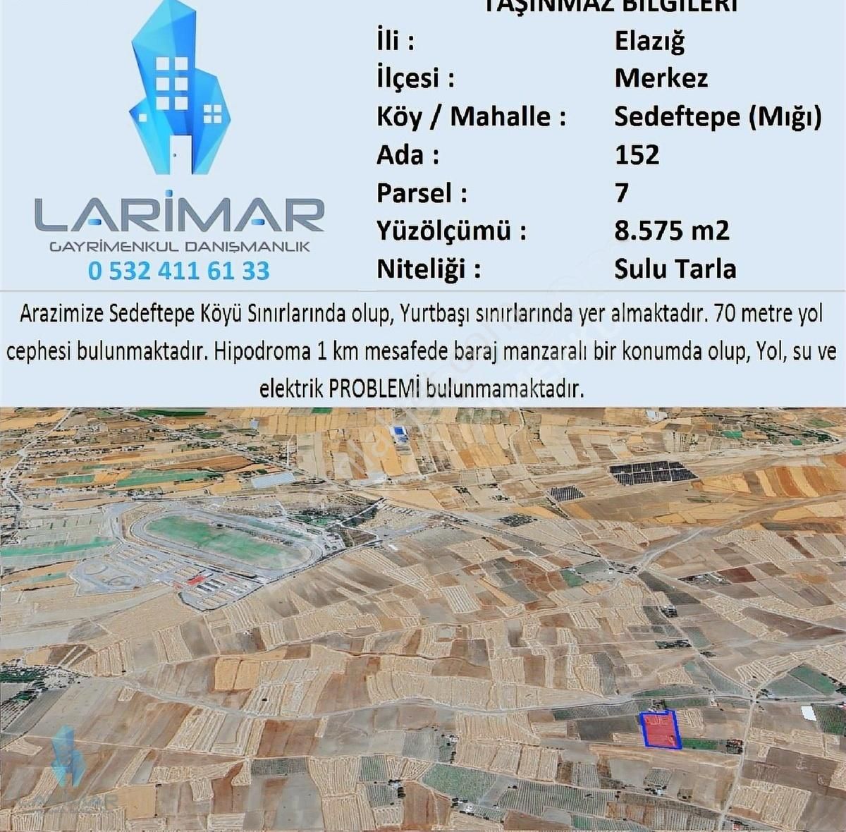 Elazığ Merkez Sedeftepe Köyü Satılık Tarla Lg'den Yurtbaşında Sedeftepe Köyünde 8,5 Dönüm Sulu Tarla