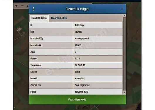 Muratlı Kırkkepenekli Satılık Tarla **son 2 Gün**kırkkepenekli, 37 Dönüm, Satılık Tarla, Yolu Var