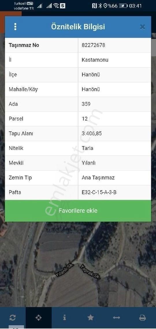 Hanönü Yılanlı Köyü (Aşağı Çukursökü) Satılık Tarla Kandıra Yıldız Emlak Tan Hanönü Yılanlı Köyünde Çarşıya 1 Km. 3.406 M2 Tarla İfrazlı Tapulu