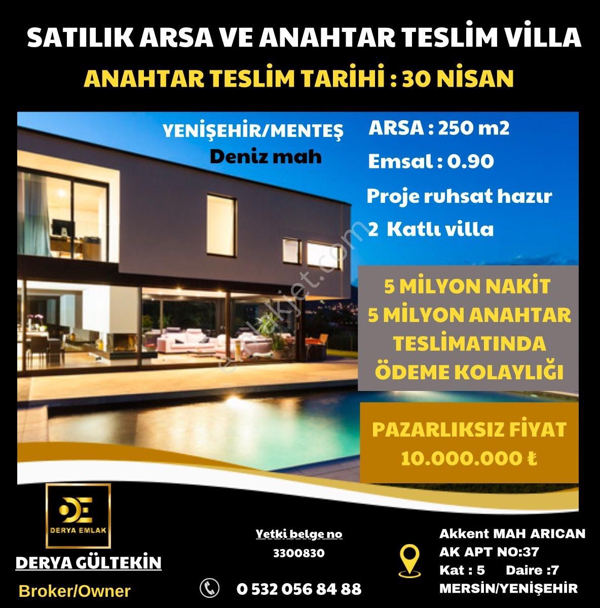 Yenişehir Deniz Satılık Villa İmarlı Derya Emlak’tan Anahtar Teslim Villa