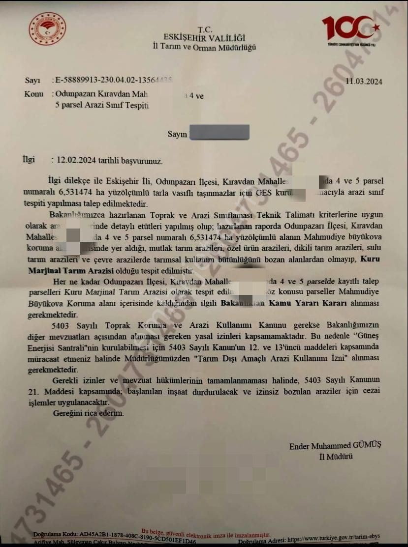 Odunpazarı Kıravdan Satılık Tarla Kıravdan Mahallesi'nde Marjinal Raporu Alınmış Ges Projesine Uygun Tarla