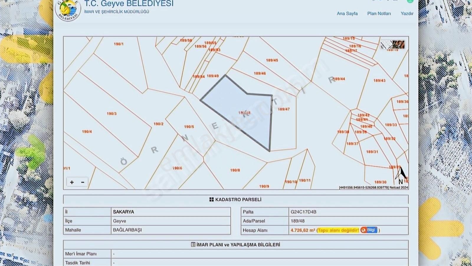 Geyve Bağlarbaşı Satılık Bağ & Bahçe Satılık Arsa Sakarya Geyve Bağlarbaşı Mahallesinde 4.727m²