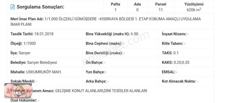 Sarıyer Uskumruköy Satılık Ticari İmarlı Kurtoğlu'ndan Uskumruköy-gümüşdere Yolu Üzerinde Satılık Arsa