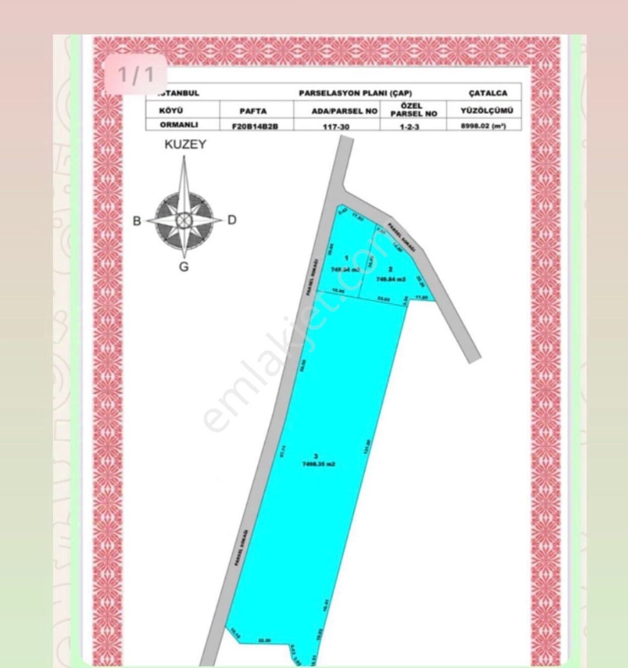 Çatalca Ormanlı Satılık Tarla Çatalca Ormanlı 750m2 Konum Manzara Mükemmel Emsalsiz Arsa