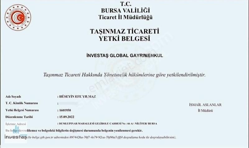 Nilüfer 30 Ağustos Zafer Kiralık Daire İnvestaş Global Kayapa Çamlık Park Evleri Kiralık Daire