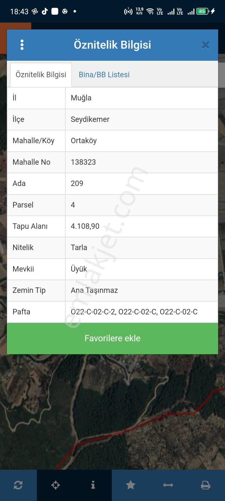 Seydikemer Ortaköy Satılık Tarla Seydikemer Ortaköyde Müstakil Tapulu 4108 M2 Satılık Tarla