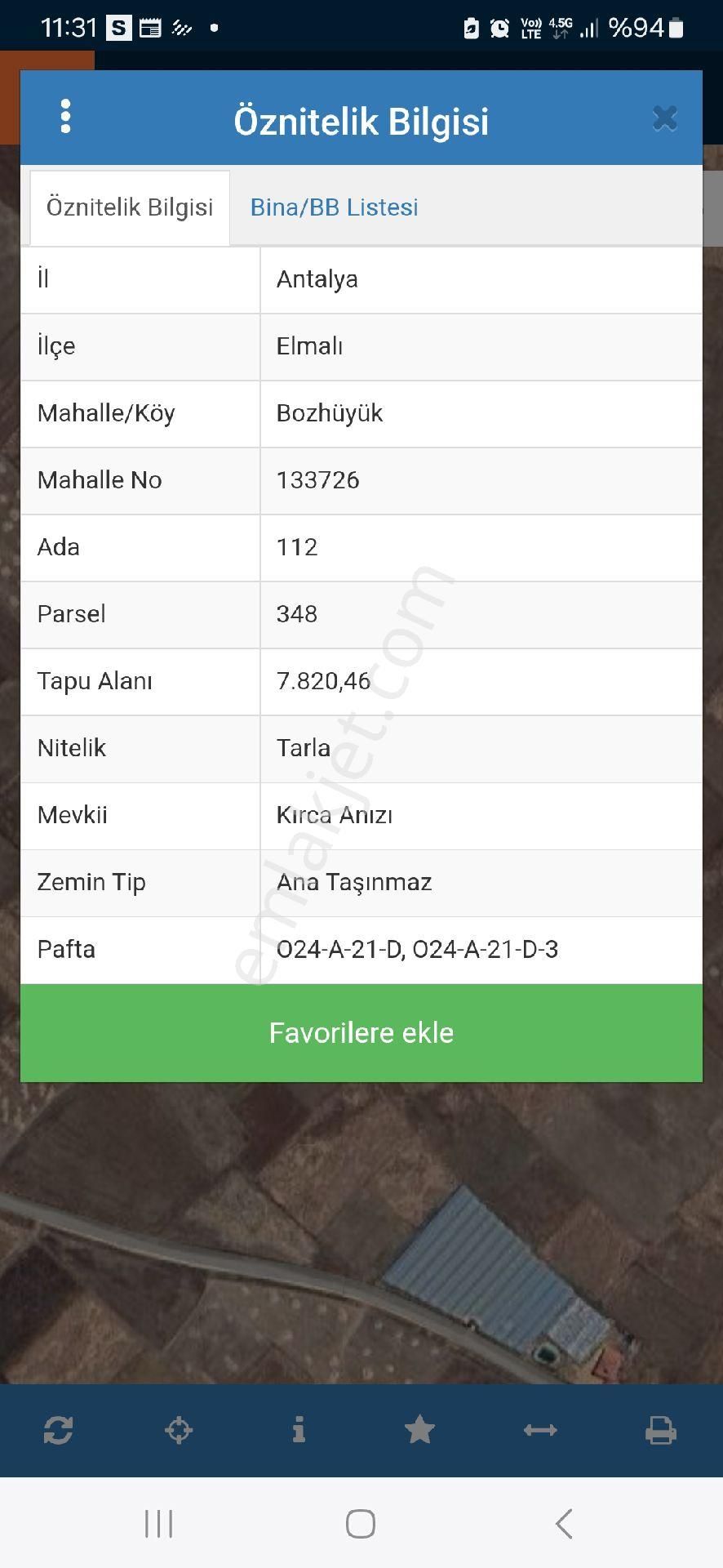 Elmalı Bozhüyük Satılık Tarla Antalya Elmalı Bozhüyük 7820m2 Müstakil Tapulu Kadastro Yolu Mevcut Satılık Tarla