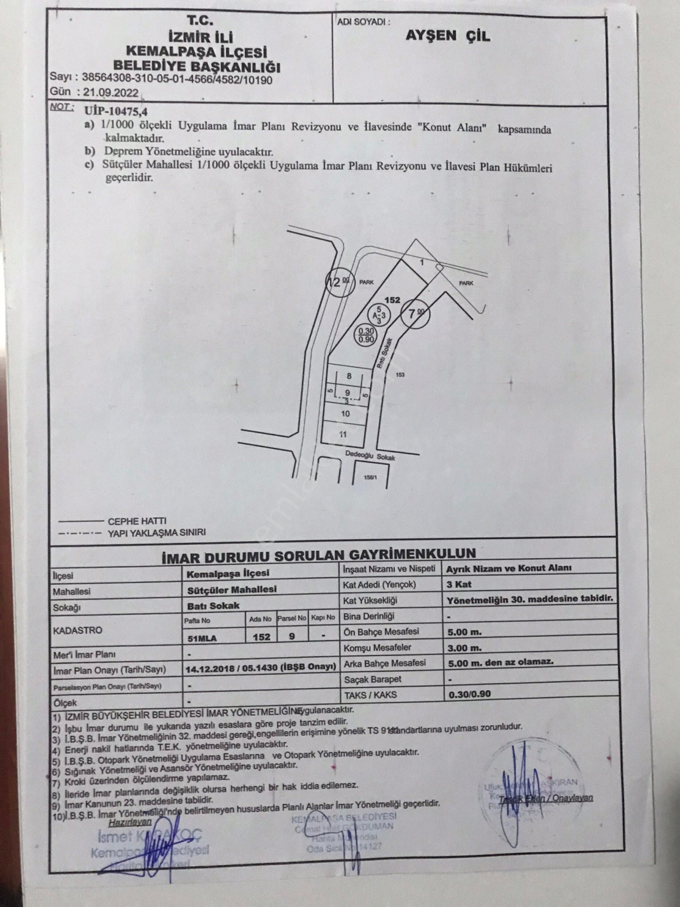 Kemalpaşa Sütçüler Satılık Konut İmarlı Kemalpaşa Sütçüler ‘de 3 Kat İmarlı Arsa