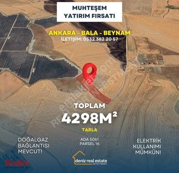 Bala Beynam Satılık Tarla Beynam Merkeze 4 Km Müstakil Tapulu 4298 M2 Ana Yola 22 M Cephe