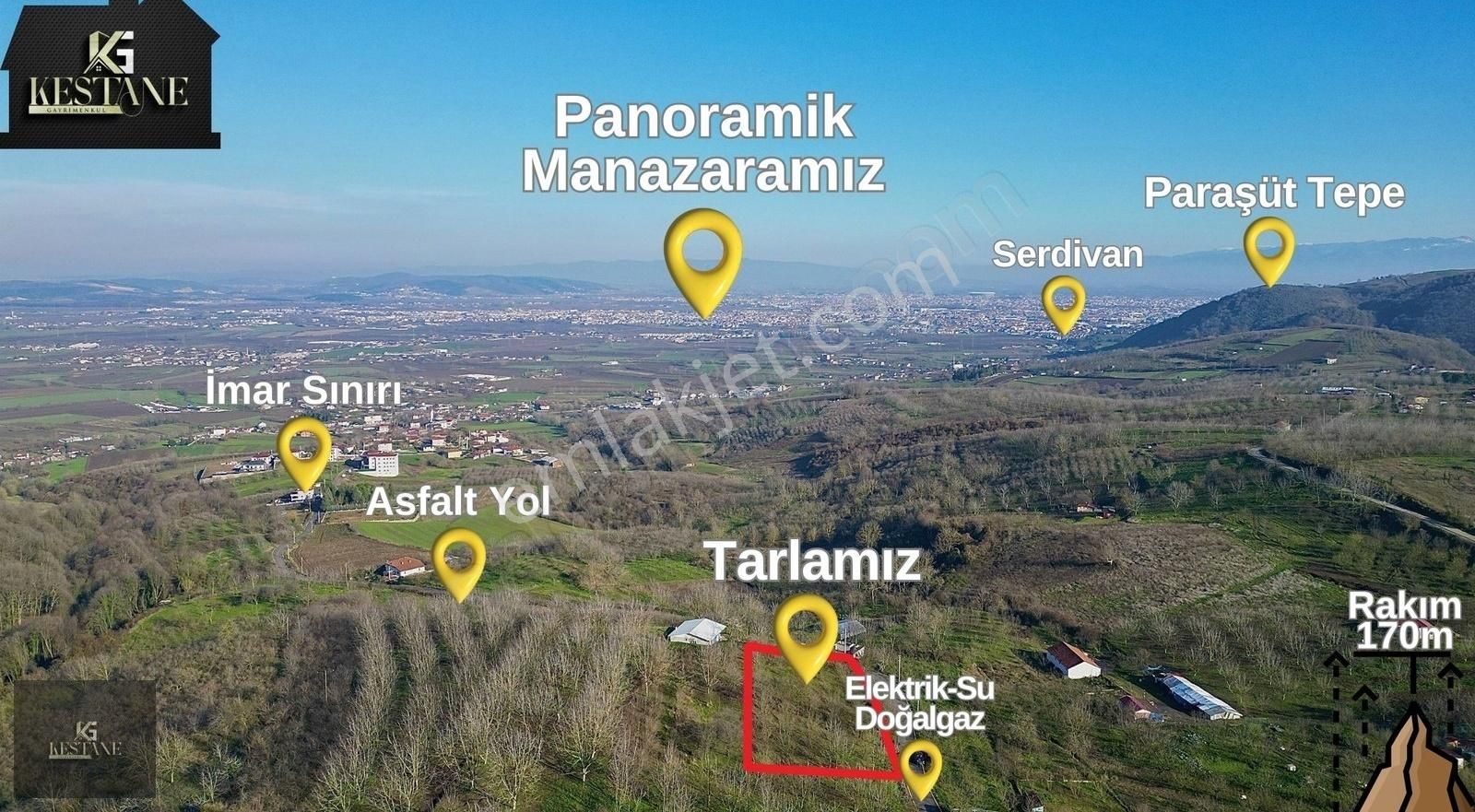 Serdivan Çubuklu Satılık Tarla İmara 170m| Serdivan Manzaralı| Elektrik Su Doğalgaz Var