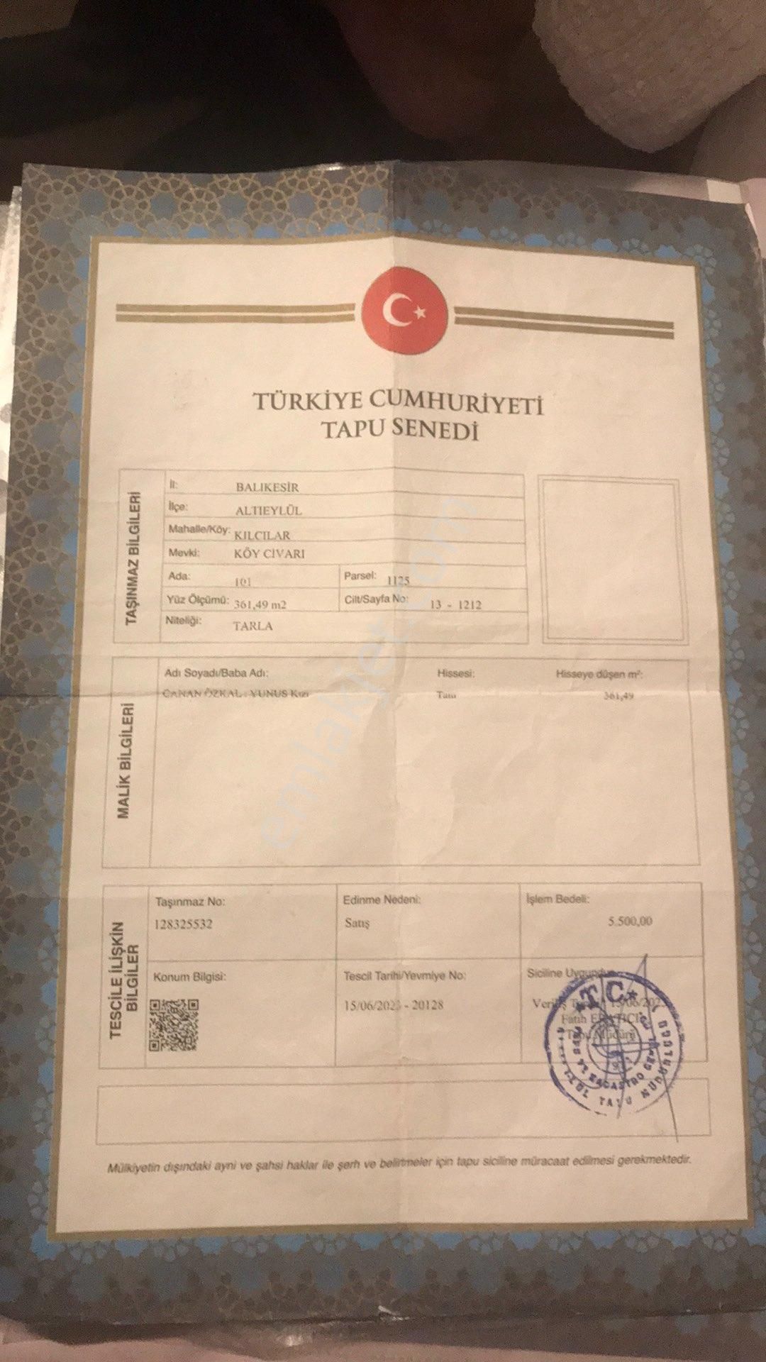 Altıeylül Kılcılar Satılık Tarla Balıkesir Altıeylül Kırcılar Mah.