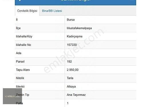 Mustafakemalpaşa Kadirçeşme Satılık Tarla Nitelik'ten M.kemalpaşa Kadirçeşmede 2950 M² Satılık Tarla