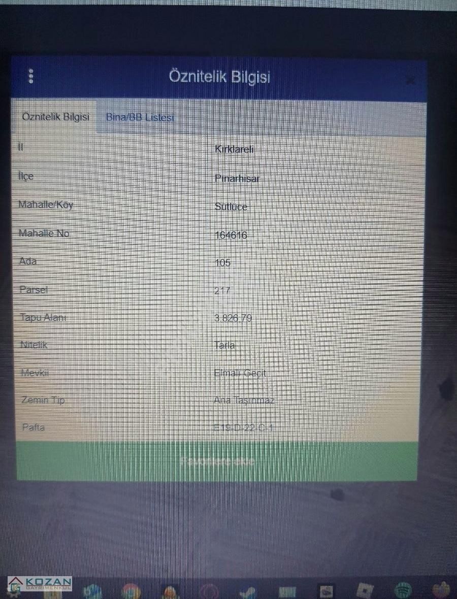 Pınarhisar Sütlüce Köyü Satılık Tarla Kozan Gayrimenkul'den Kırklareli'nde Satılık Tarla 3.826.79 M2
