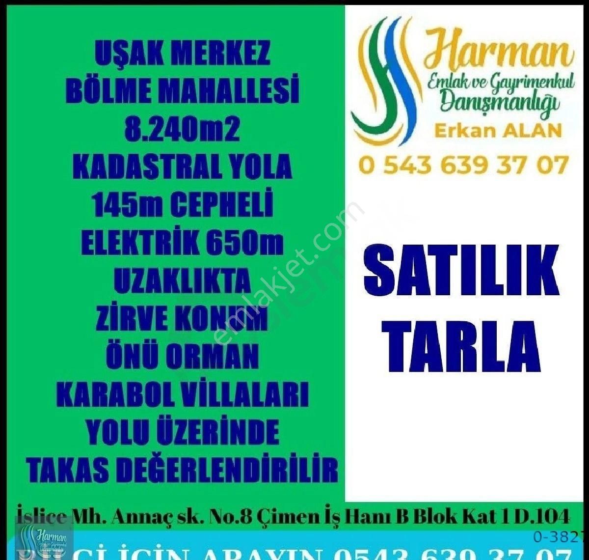 Uşak Merkez Bölme Satılık Tarla Bölmede Yatırımlık Satılık Tarla