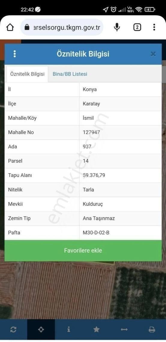 Karatay İsmil Satılık Tarla -konya Karatay İsmil' De 59.376.79 M2 Satılık Tarla