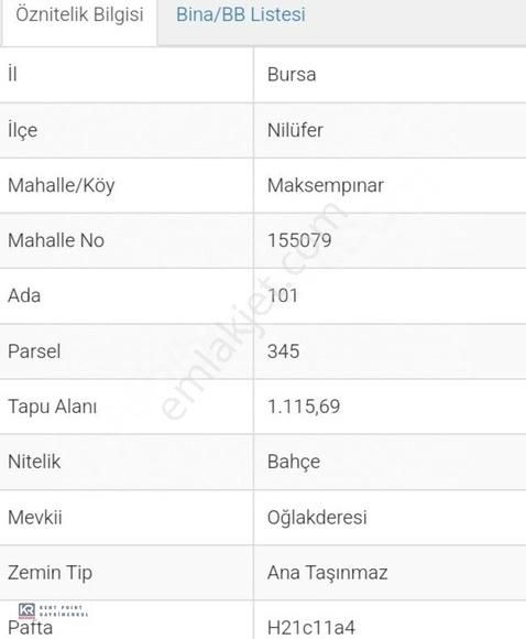 Nilüfer Makşempınarı Satılık Bağ & Bahçe Kr.kentpoint'ten Nilüfer/maksempınar Satılık Yatırımlık Arazi