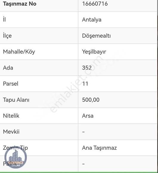 Şekerci Emlak'dan Antalya Döşemealtın'da Satılık Arsa