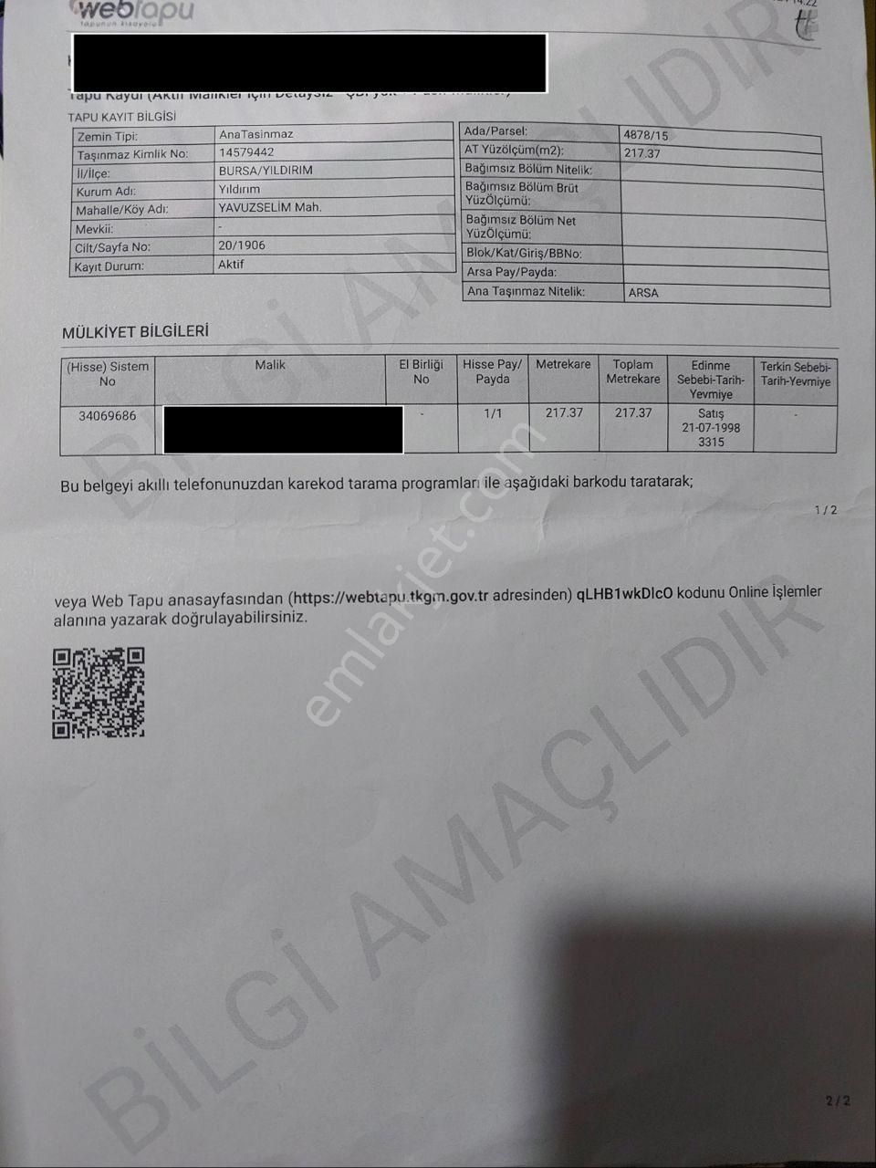 Bursa Yıdırım Yavuzselim Mah,de Komisyonsuz Satılık Sanayi İmarlı 217m2 Arsa - Görsel 7