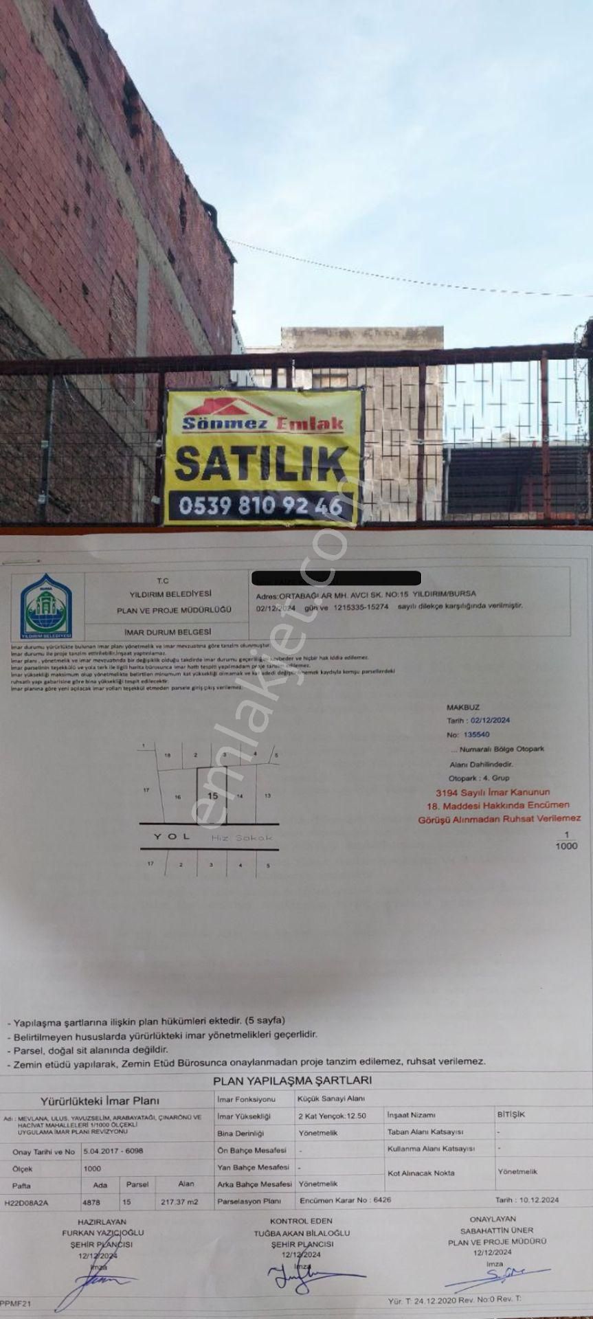 Bursa Yıdırım Yavuzselim Mah,de Komisyonsuz Satılık Sanayi İmarlı 217m2 Arsa - Görsel 2