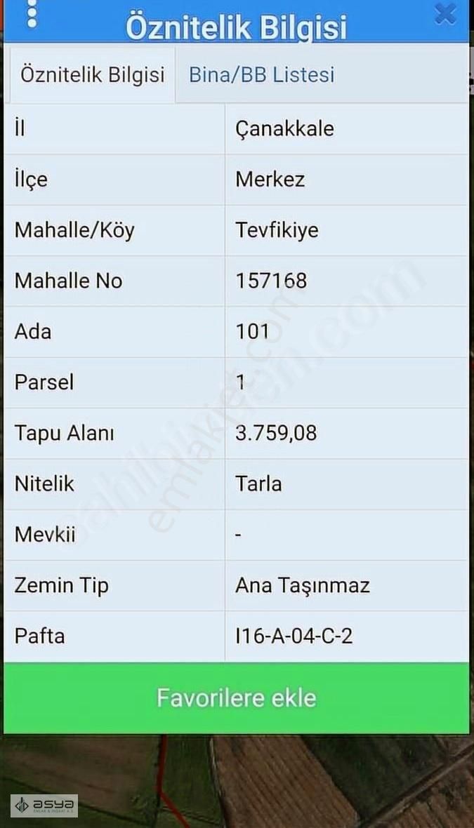 Çanakkale Merkez Tevfikiye Köyü Satılık Tarla Çanakkale Merkez Satılık Tarla Tevfikiye Köyü 3.759 M2