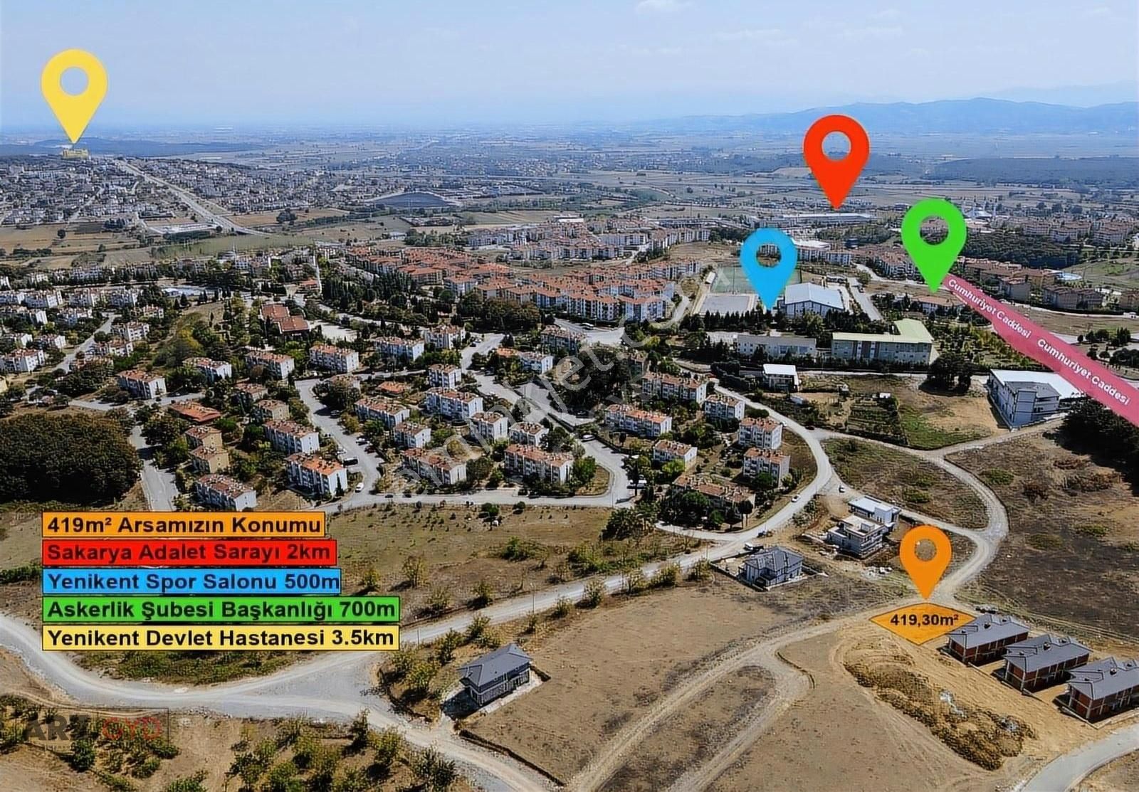 Adapazarı 15 Temmuz Camili Satılık Villa İmarlı Arz Gyd - 15 Temmuz Camili'de Panoramik Manzaralı Müstakil Arsa