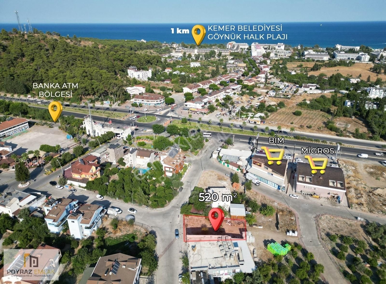 Kemer Göynük Satılık Konut İmarlı Poyraz Dan Kemer Göynükte 520m² Satılık Arsa