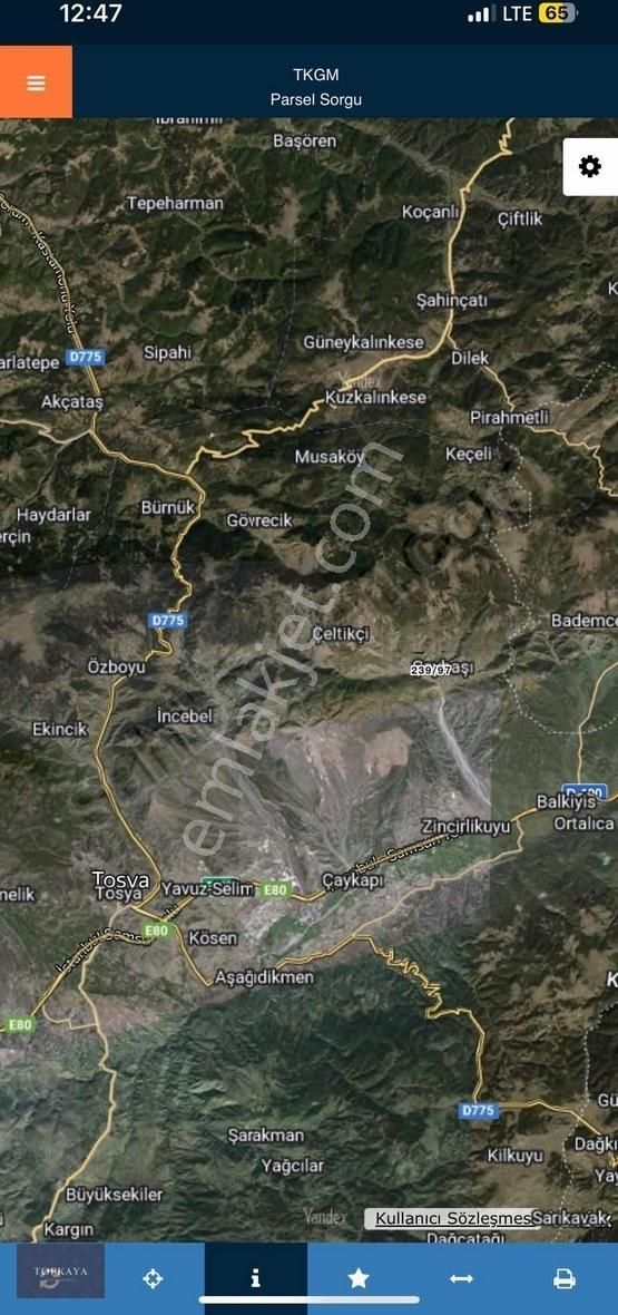 Tosya Çaybaşı Köyü (Orta) Satılık Tarla Kastamonu Tosya Çaybaşı Köyiçinde 377m2 Tek Tapu Tarla