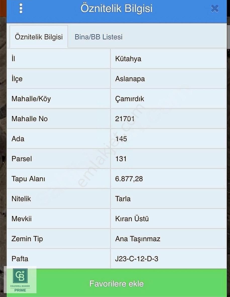 Aslanapa Çamırdık Köyü Satılık Tarla Kütahya Aslanapa'da 6.877 M2 Tarla