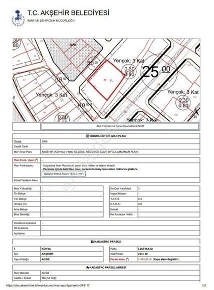 Akşehir Adsız Satılık Tarla Akşehir Adsız Müstakil Bahçe-arsa 1433 M2