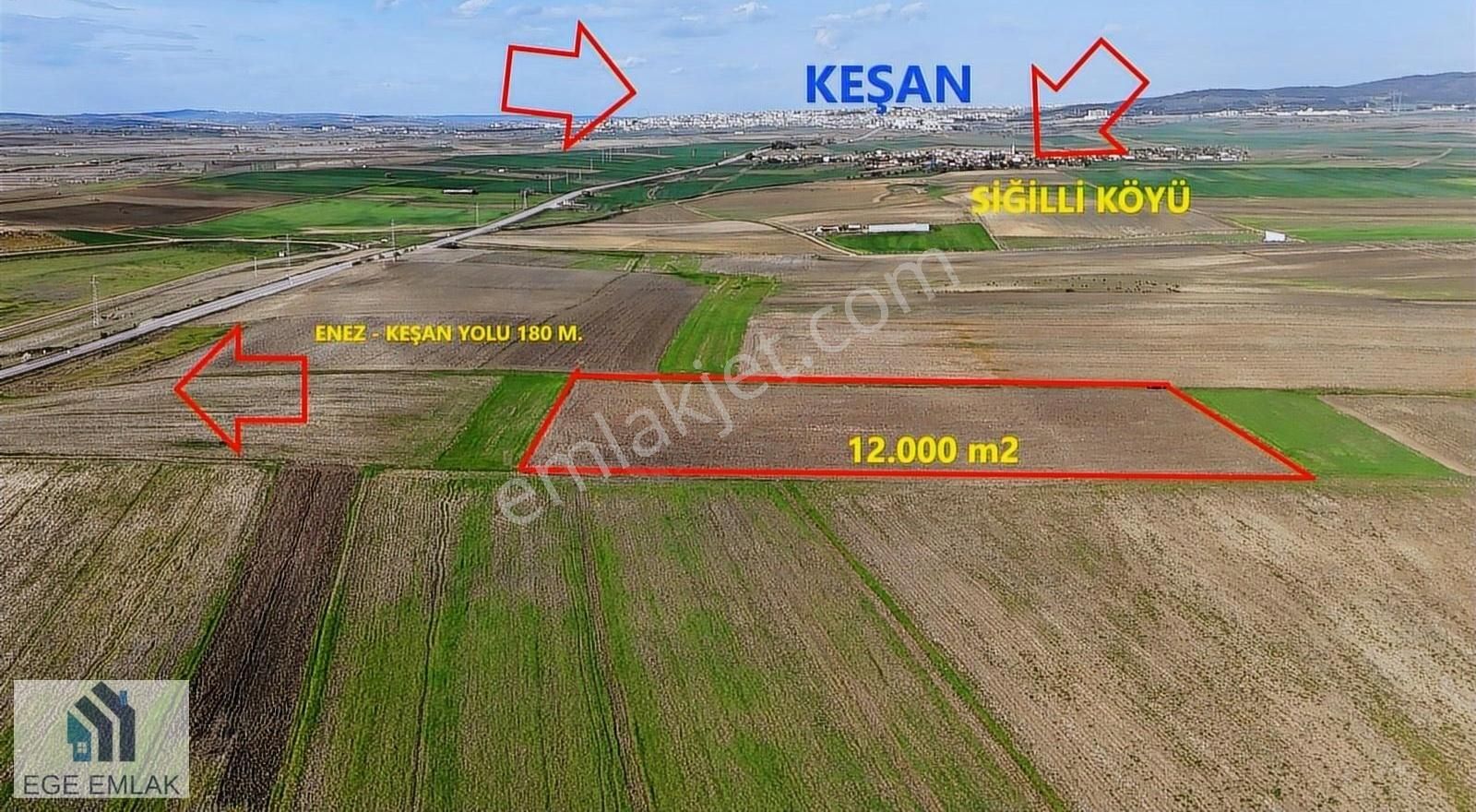 Keşan Siğilli Köyü Satılık Tarla Ege Emlaktan Kesana Yakın Kadastro Yollu Yatırımlık Arazi