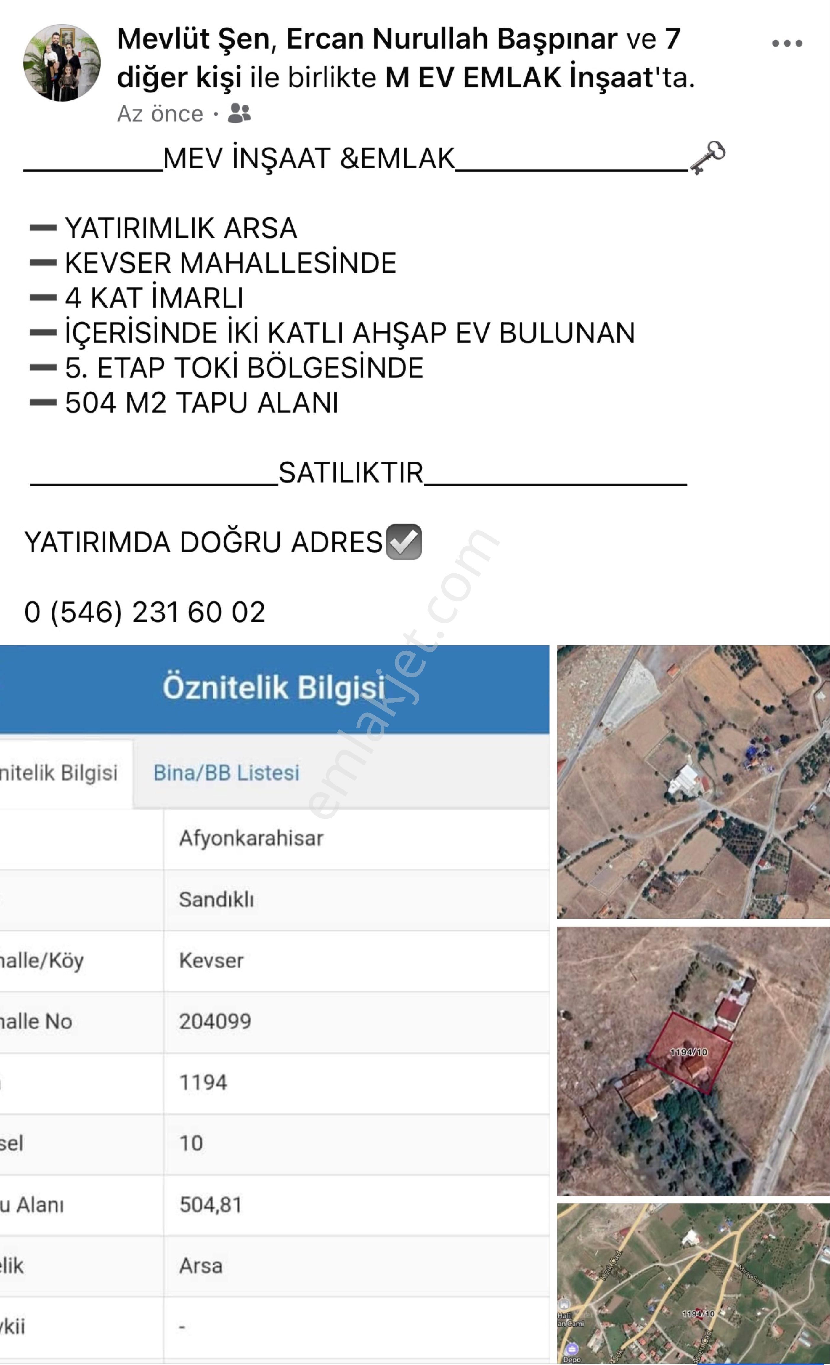 Sandıklı Kevser Satılık Konut İmarlı M Ev Amlaktan Fırsat Arsa