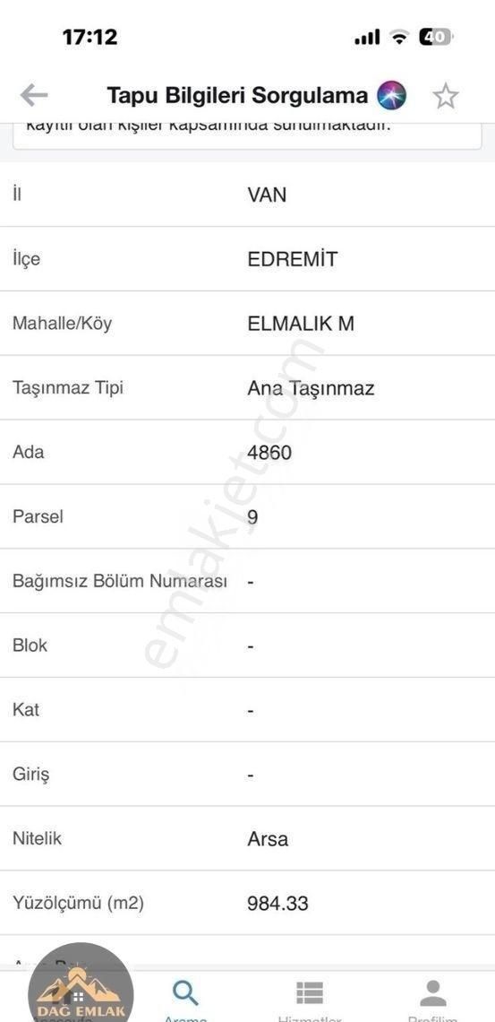 Edremit Elmalık Satılık Konut İmarlı Dağ Emlak'tan Satılık Elmalıkta Arsa